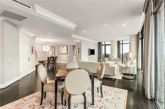 750 Park Ave NE Unit 19E, Atlanta, GA 30326 - dining area featuring baseboards, recessed lighting, dark wood-style flooring, and ornamental molding