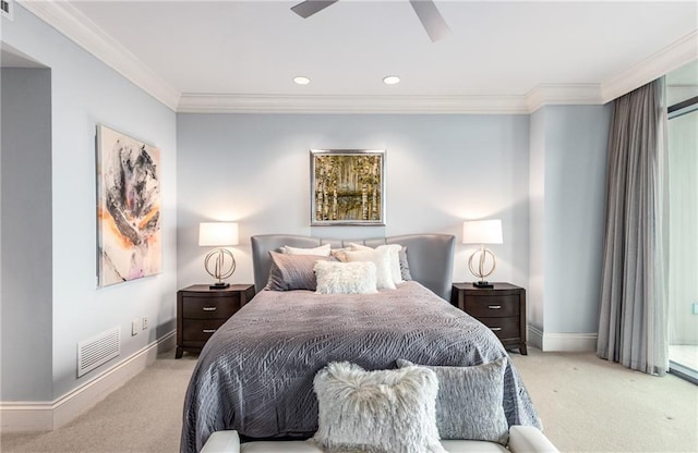 750 Park Ave NE Unit 19E, Atlanta, GA 30326 - carpeted bedroom with visible vents, recessed lighting, baseboards, and ornamental molding