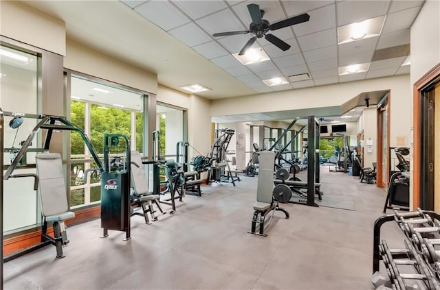 750 Park Ave NE Unit 19E, Atlanta, GA 30326 - gym with a drop ceiling and ceiling fan