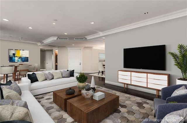 750 Park Ave NE Unit 19E, Atlanta, GA 30326 - living area featuring visible vents, recessed lighting, crown molding, and baseboards