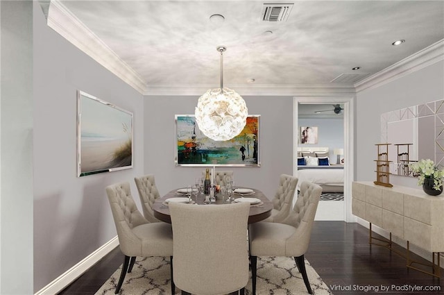 750 Park Ave NE Unit 19E, Atlanta, GA 30326 - dining area featuring crown molding, wood finished floors, and visible vents