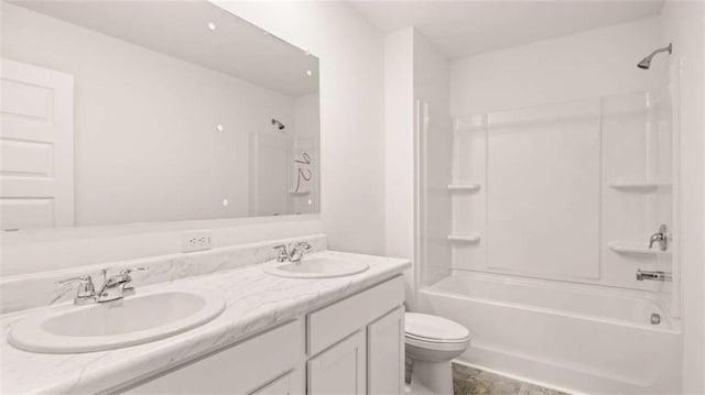 full bathroom featuring vanity, shower / bath combination, and toilet