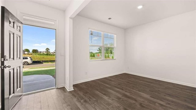 entryway with dark wood-type flooring