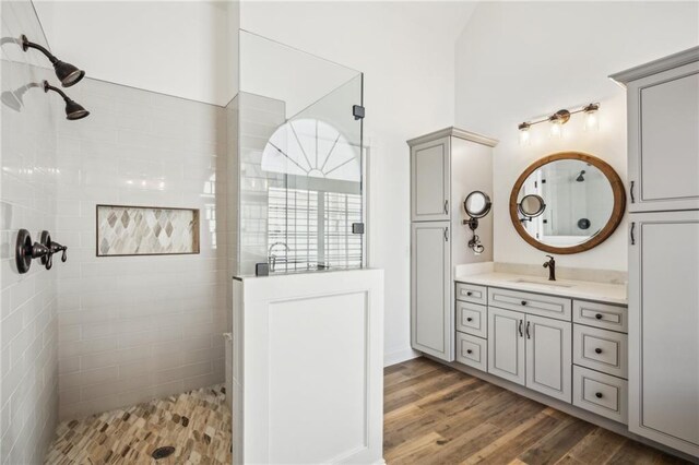 8625 Anchor On Lanier Ct, Gainesville, GA 30506 - full bath with a walk in shower, vanity, and wood finished floors