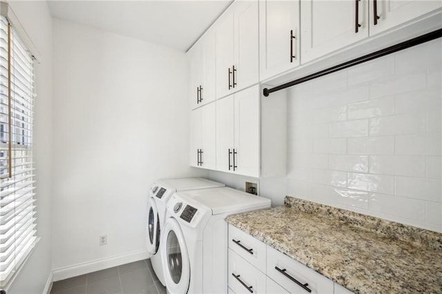 8625 Anchor On Lanier Ct, Gainesville, GA 30506 - laundry room with cabinet space, washing machine and dryer, and dark tile patterned flooring
