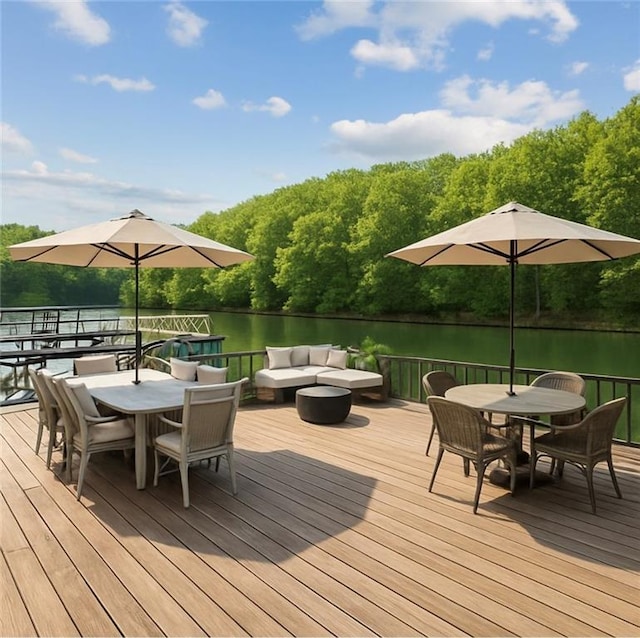 8625 Anchor On Lanier Ct, Gainesville, GA 30506 - wooden deck with outdoor dining space and a water view