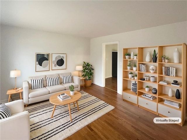 living room with dark wood-style floors