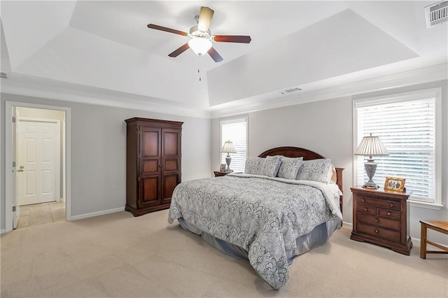 1546 Heritage Pass, Milton, GA 30004 - bedroom featuring a tray ceiling, light carpet, baseboards, and a ceiling fan