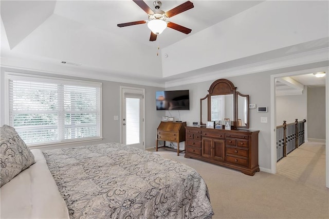 1546 Heritage Pass, Milton, GA 30004 - bedroom with light carpet, a ceiling fan, baseboards, and a raised ceiling