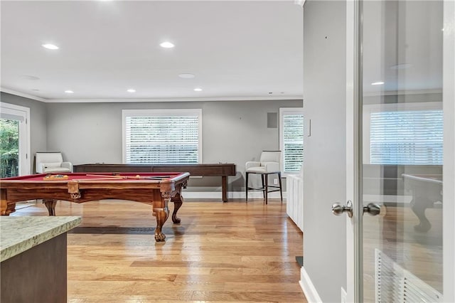 1546 Heritage Pass, Milton, GA 30004 - game room with crown molding, billiards table, light wood-style floors, recessed lighting, and baseboards