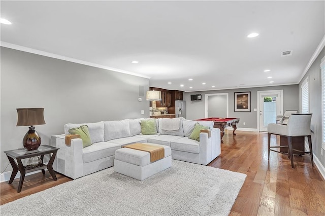 1546 Heritage Pass, Milton, GA 30004 - living area with crown molding, recessed lighting, billiards table, light wood finished floors, and baseboards