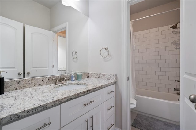 4402 Income Cir, Ellenwood, GA 30294 - full bathroom with toilet, vanity, shower / tub combo with curtain, and tile patterned floors
