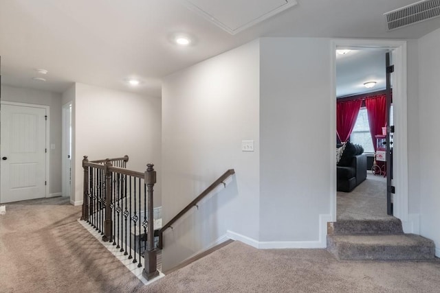 4824 Sultana Way SW, Atlanta, GA 30331 - staircase featuring carpet, attic access, baseboards, visible vents, and recessed lighting