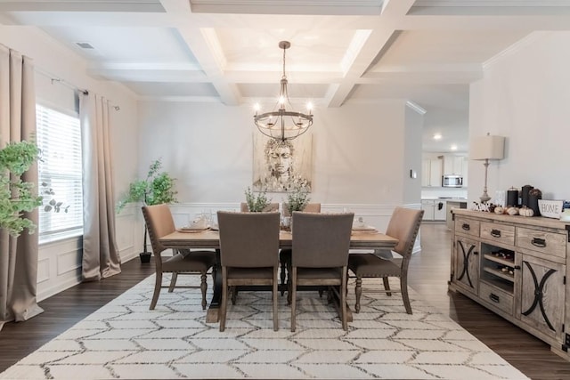 4824 Sultana Way SW, Atlanta, GA 30331 - dining area featuring dark wood finished floors, beamed ceiling, and a notable chandelier