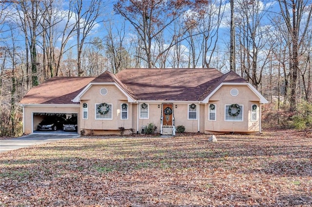 single story home with a garage