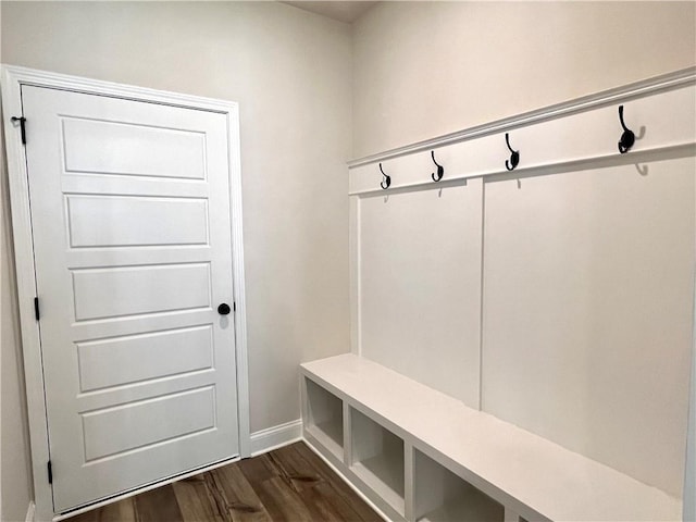 mudroom featuring dark wood-type flooring