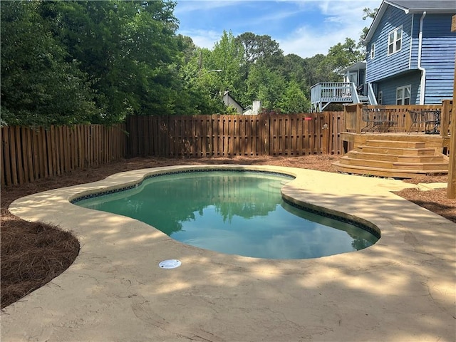 4811 Nevilly Way, Marietta, GA 30066 - view of swimming pool with stairs, a fenced in pool, a deck, a patio area, and a fenced backyard