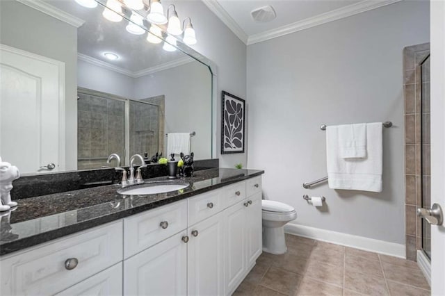 2304 Village Blvd, Rome, GA 30161 - bathroom featuring vanity, a stall shower, ornamental molding, and toilet