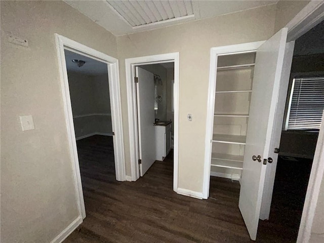 corridor featuring dark hardwood / wood-style floors