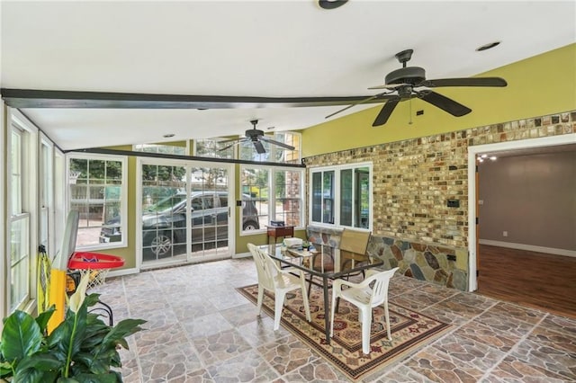 2201 Colonial Oak Way, Stone Mountain, GA 30087 - sunroom / solarium featuring ceiling fan, lofted ceiling, and outdoor dining area
