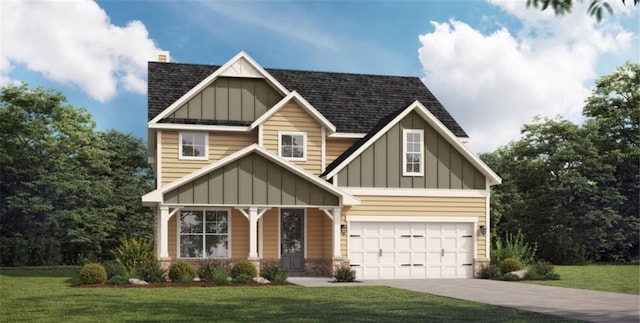 craftsman-style home featuring a garage and a front yard