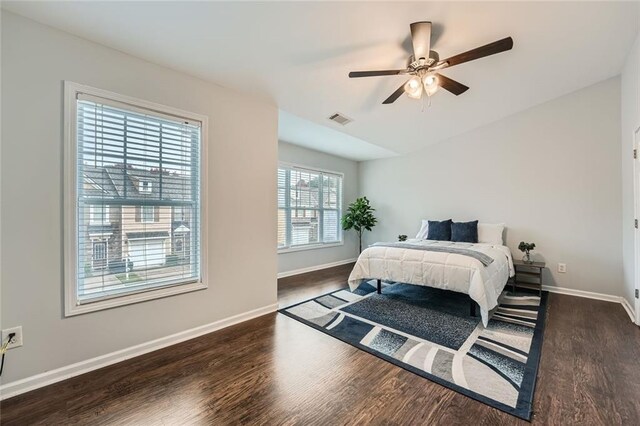 1963 Lakeshore Overlook Cir NW, Kennesaw, GA 30152 - bedroom featuring visible vents, baseboards, ceiling fan, and wood finished floors