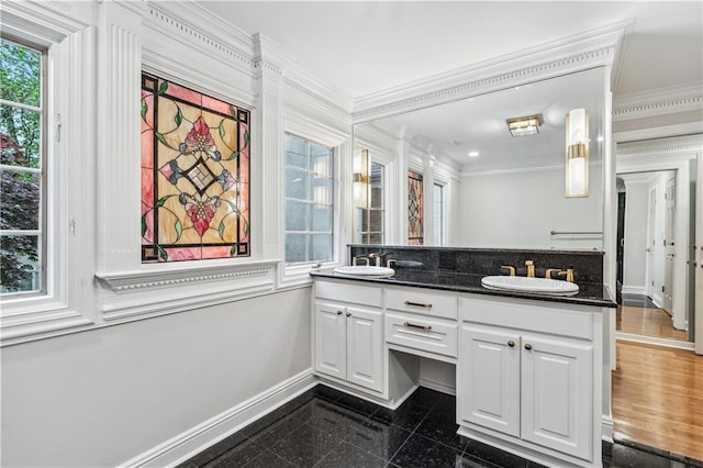 53 Paces W Dr NW, Atlanta, GA 30327 - full bath with a sink, baseboards, granite finish floor, and crown molding