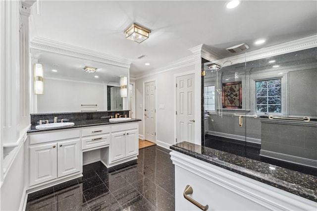 53 Paces W Dr NW, Atlanta, GA 30327 - full bath with ornamental molding, recessed lighting, granite finish floor, a stall shower, and baseboards