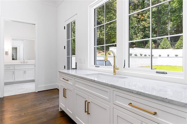 bathroom featuring vanity and wood-type flooring