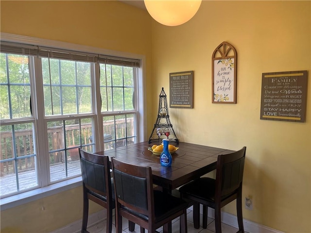 dining space featuring baseboards
