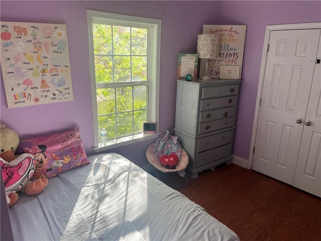 bedroom with multiple windows and wood finished floors