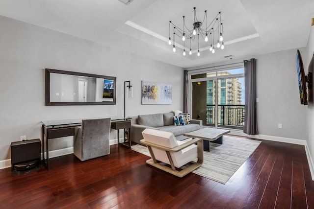 325 E Paces Ferry Rd NE Unit 1910, Atlanta, GA 30305 - living room featuring a tray ceiling, wood-type flooring, and a chandelier