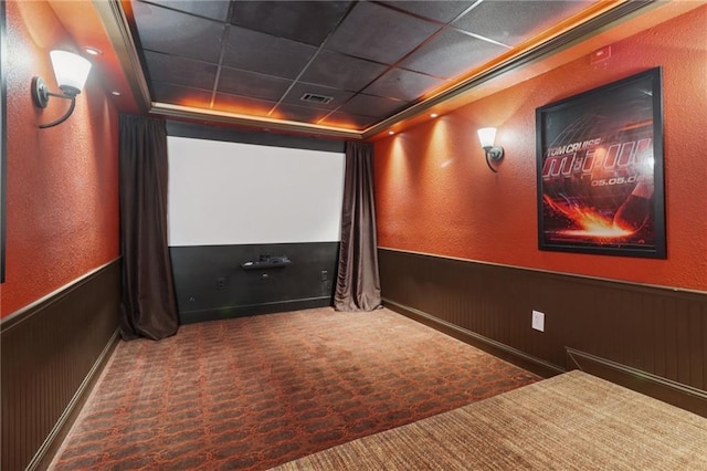 4046 Water Hole Ct, Douglasville, GA 30135 - carpeted home theater featuring a wainscoted wall and a textured wall