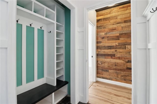 4046 Water Hole Ct, Douglasville, GA 30135 - mudroom with wood walls and wood finished floors