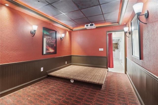 4046 Water Hole Ct, Douglasville, GA 30135 - carpeted cinema featuring a raised ceiling, a textured wall, and a wainscoted wall