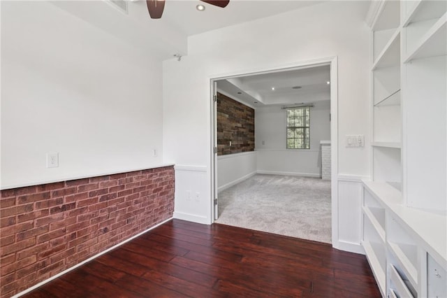 4046 Water Hole Ct, Douglasville, GA 30135 - unfurnished room with ceiling fan, a wainscoted wall, hardwood / wood-style floors, built in shelves, and recessed lighting