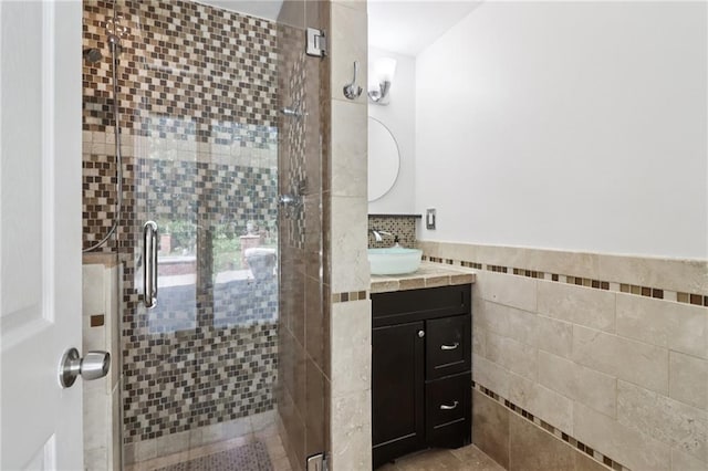 4046 Water Hole Ct, Douglasville, GA 30135 - full bath with vanity, tile walls, and a shower stall