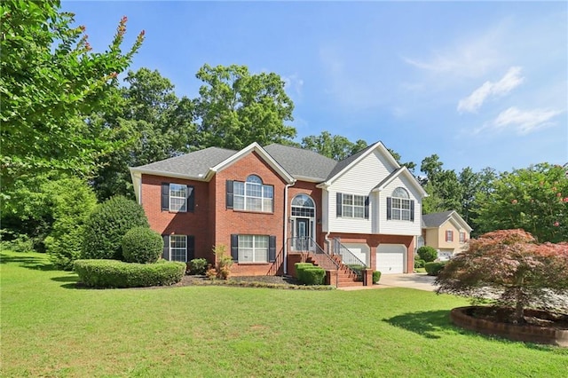 4046 Water Hole Ct, Douglasville, GA 30135 - bi-level home featuring an attached garage, concrete driveway, brick siding, and a front lawn