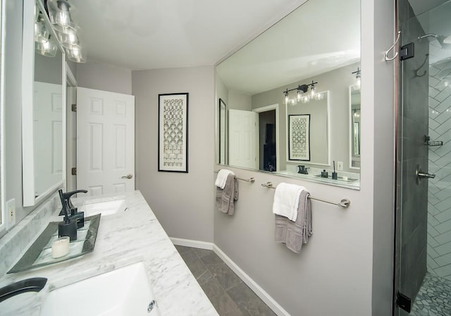 1261 Lavista Rd Unit N4, Atlanta, GA 30324 - full bathroom featuring a stall shower, double vanity, and baseboards