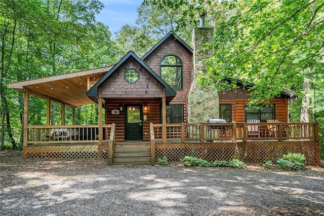 view of log home