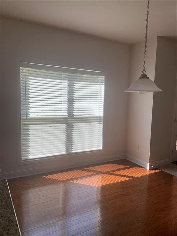 unfurnished dining area featuring wood-type flooring and a wealth of natural light