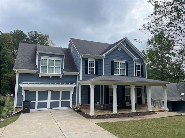 view of front of property with a porch and a garage