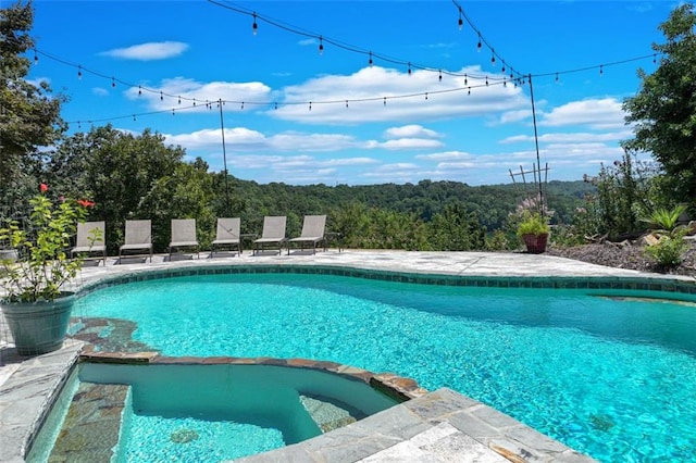 view of pool with an in ground hot tub