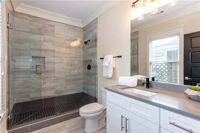 151 Savannah St SE, Atlanta, GA 30316 - full bath featuring vanity, a shower stall, toilet, and crown molding