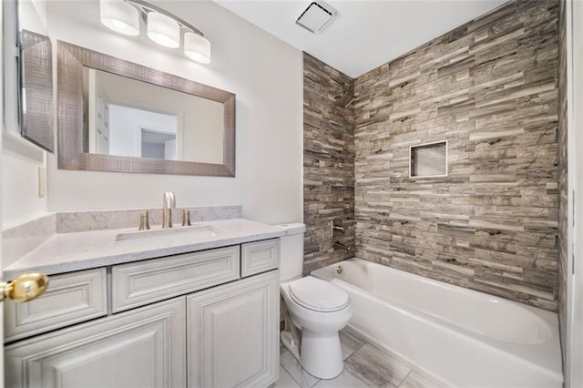 full bathroom featuring shower / bath combination, toilet, and vanity