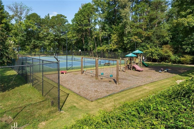 view of playground featuring tennis court