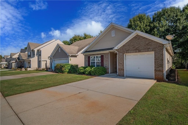 view of front of home featuring a garage and a front lawn