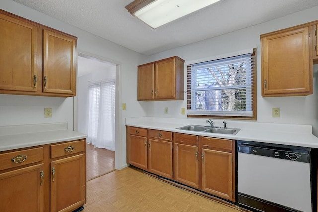 kitchen with sink, light parquet floors, and dishwasher