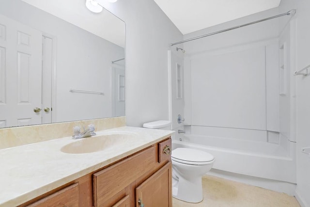 full bathroom featuring shower / bath combination, vanity, and toilet