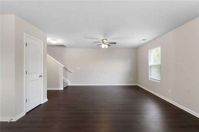 222 Parkland Way, Chatsworth, GA 30705 - unfurnished room with ceiling fan, dark wood-style floors, and stairs